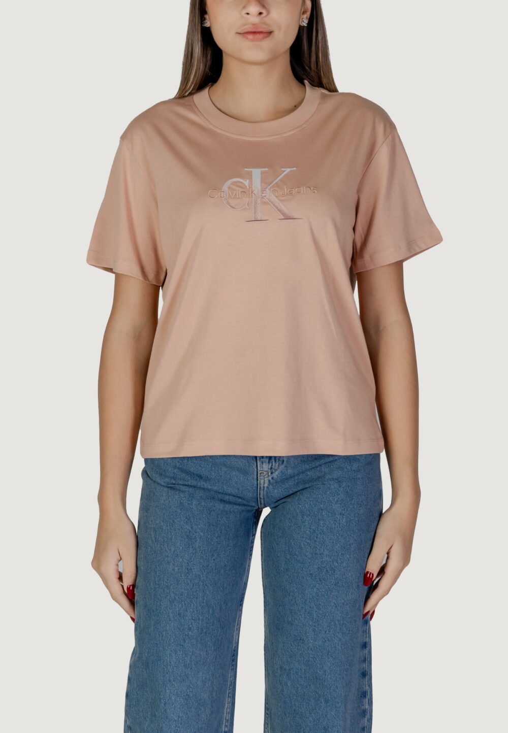 T-shirt Calvin Klein Jeans embroidered monologo Rosa Antico - Foto 1