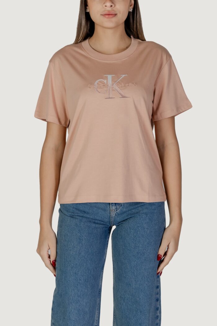 T-shirt Calvin Klein Jeans embroidered monologo Rosa Antico