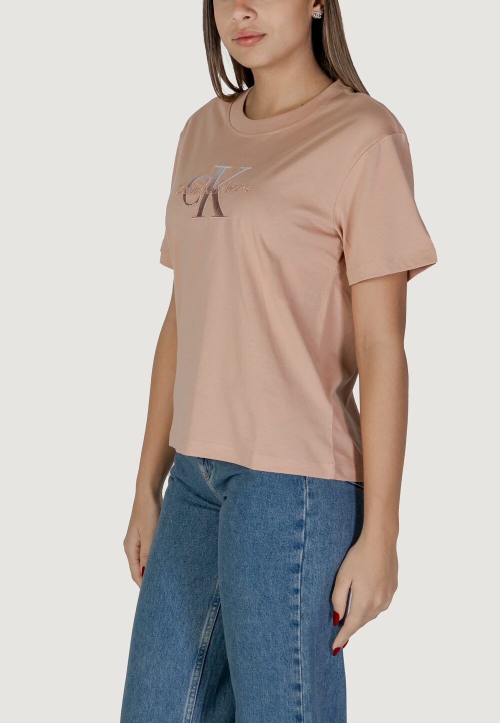 T-shirt Calvin Klein Jeans embroidered monologo Rosa Antico - Foto 2