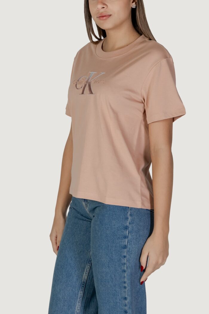 T-shirt Calvin Klein Jeans embroidered monologo Rosa Antico