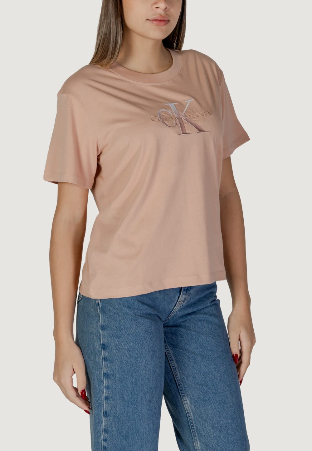 T-shirt Calvin Klein Jeans embroidered monologo Rosa Antico - Foto 3
