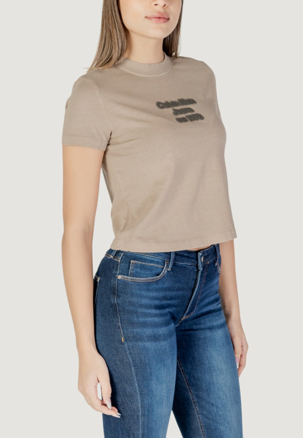 T-shirt Calvin Klein Jeans washed puff print Taupe - Foto 1