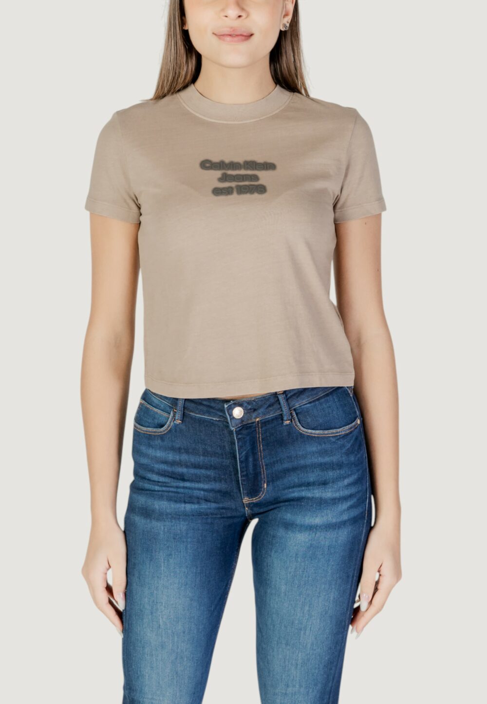 T-shirt Calvin Klein Jeans washed puff print Taupe - Foto 3