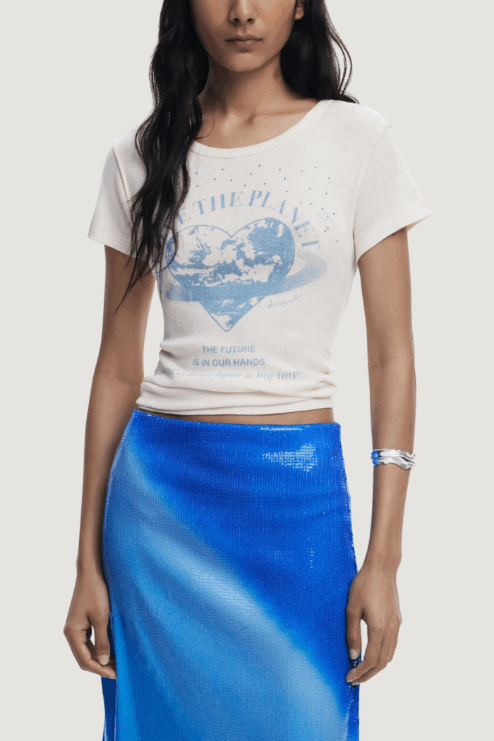 T-shirt Desigual repris ts planet Avorio