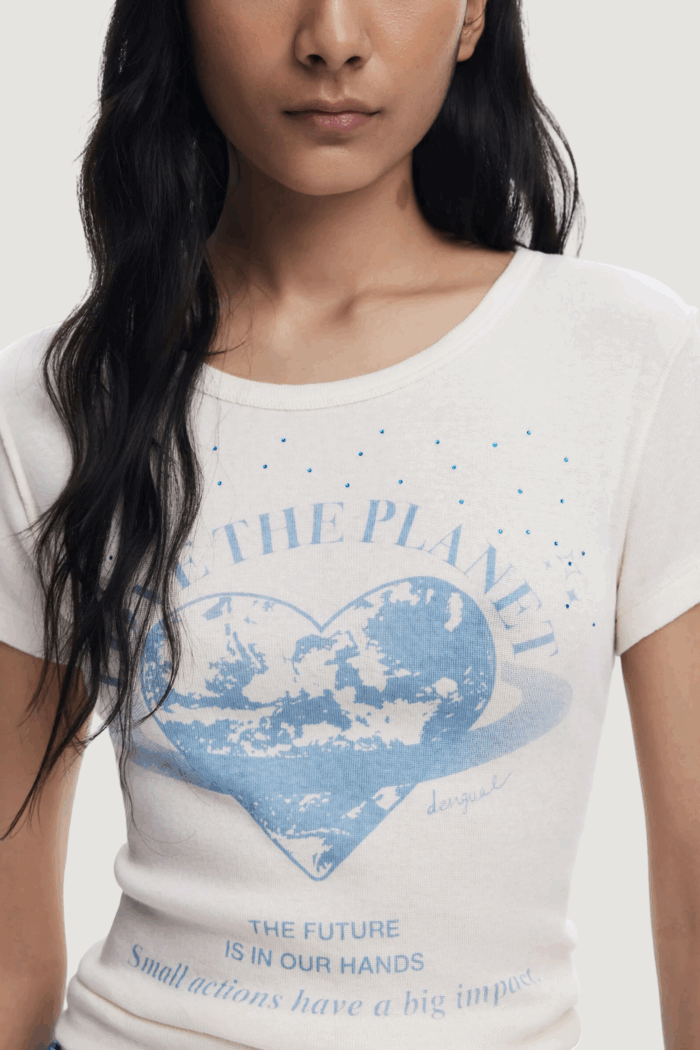 T-shirt Desigual repris ts planet Avorio