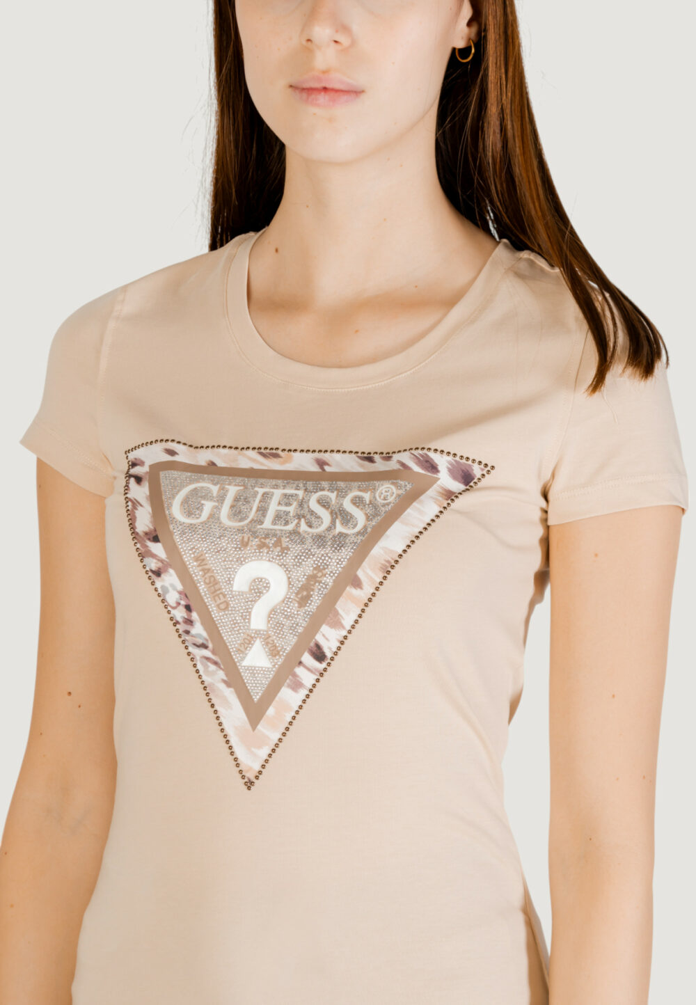 T-shirt Guess ss cn cheeta logo Beige chiaro - Foto 2