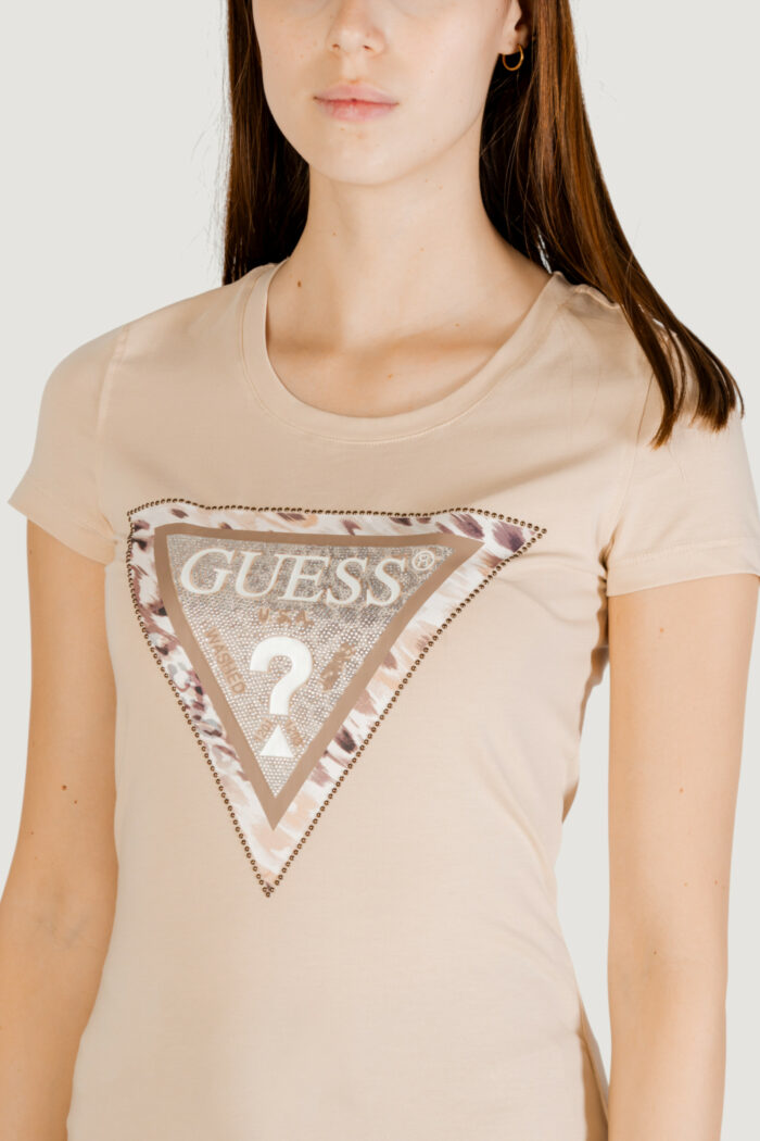 T-shirt Guess ss cn cheeta logo Beige chiaro