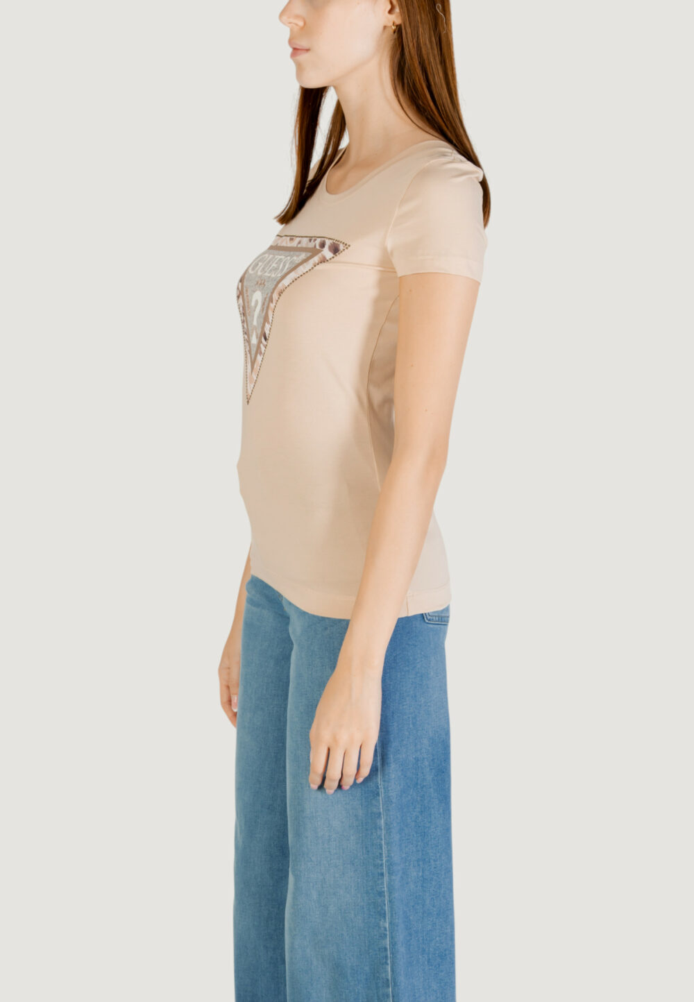 T-shirt Guess ss cn cheeta logo Beige chiaro - Foto 3