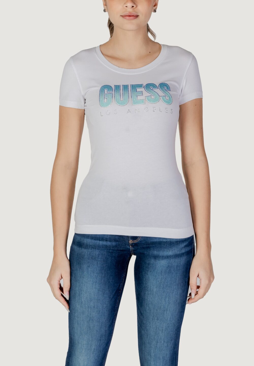 T-shirt Guess cn ss glitter degrad Bianco - Foto 1