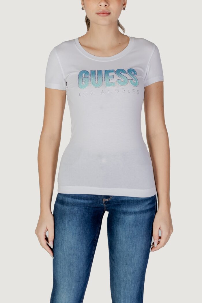 T-shirt Guess cn ss glitter degrad Bianco