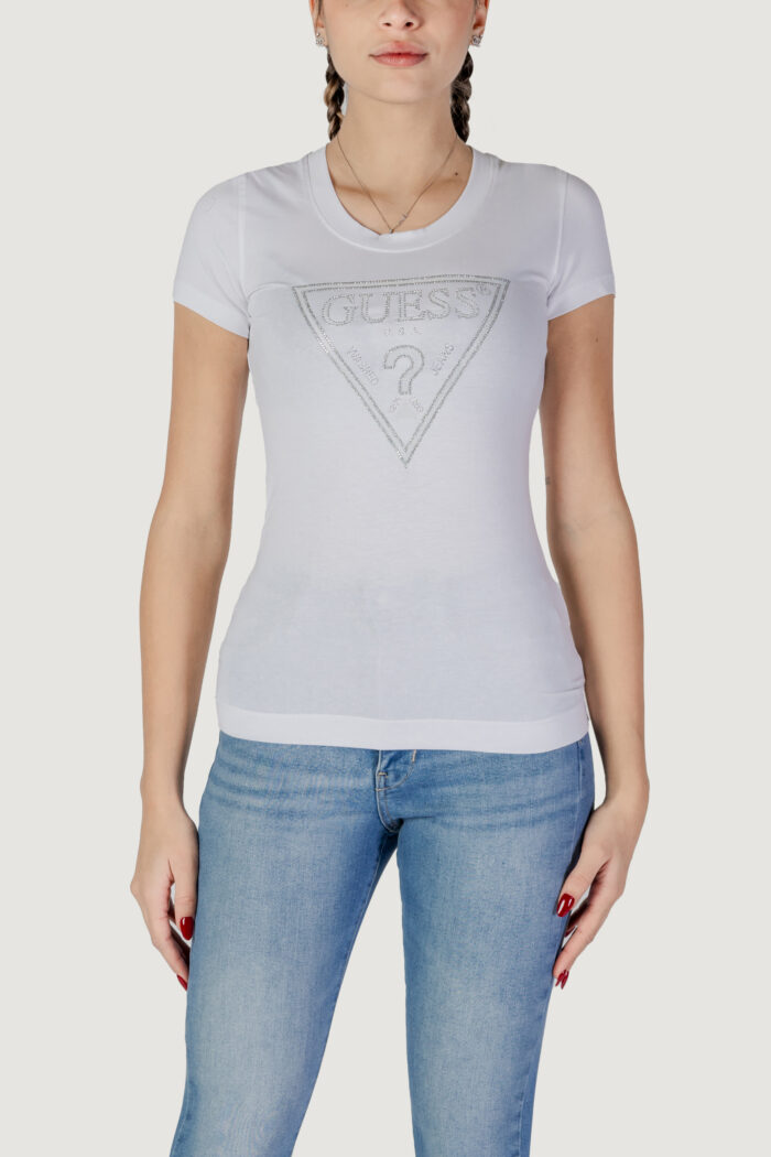 T-shirt Guess ss cn shiny triangle Bianco