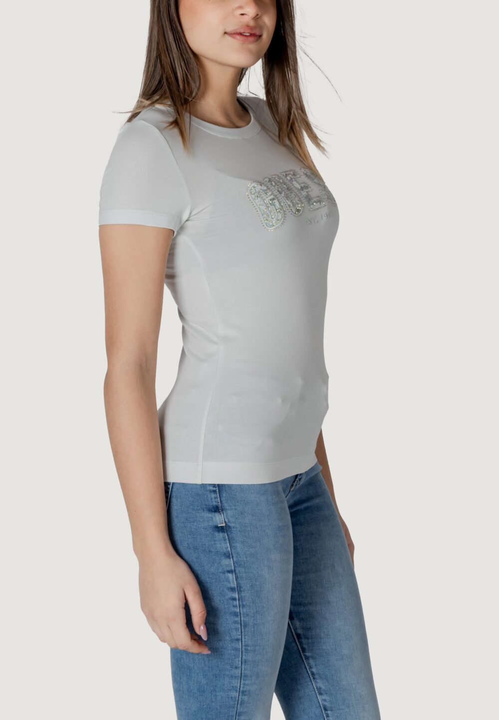 T-shirt Guess cn ss logo lace tee Celeste - Foto 3