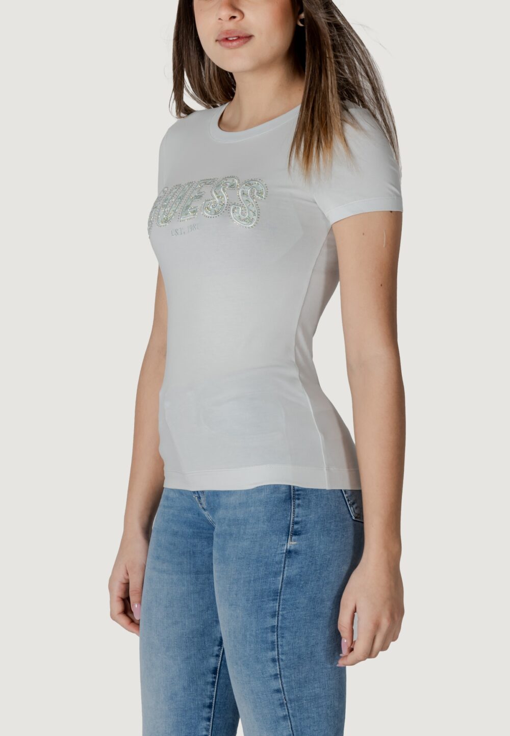 T-shirt Guess cn ss logo lace tee Celeste - Foto 4
