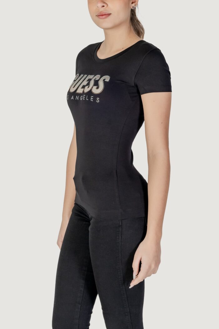 T-shirt Guess cn ss glitter degrad Nero