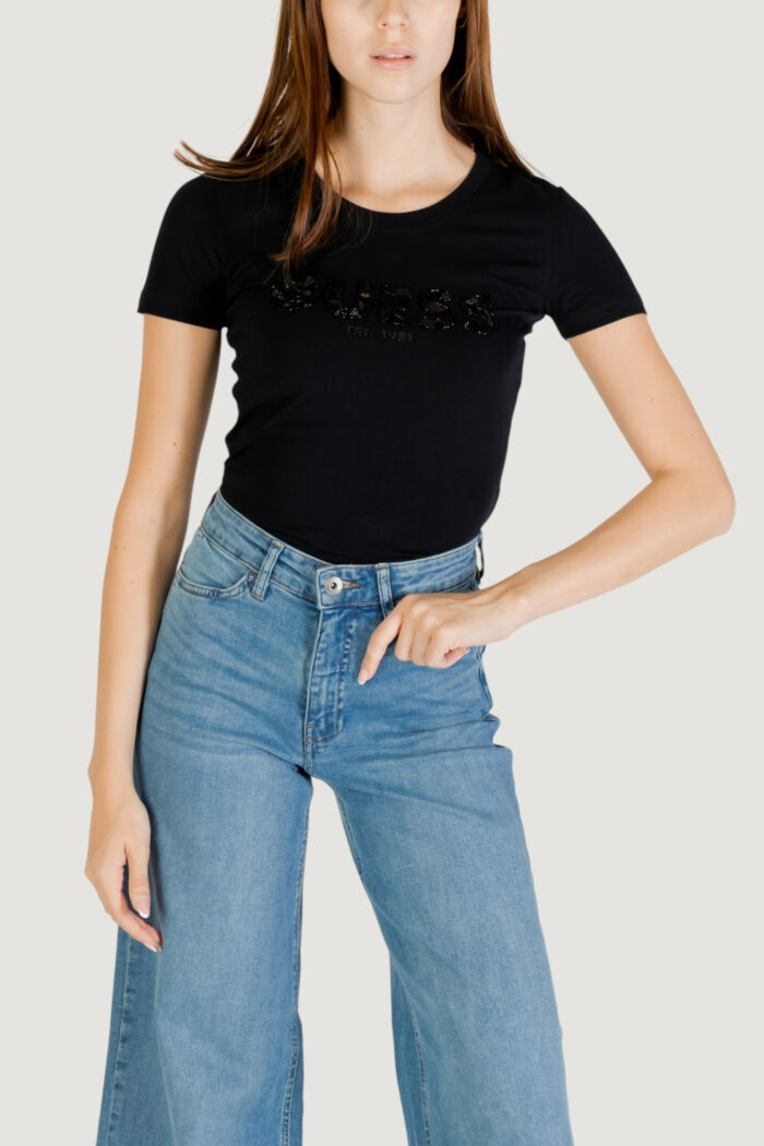 T-shirt Guess cn ss logo segquins Nero