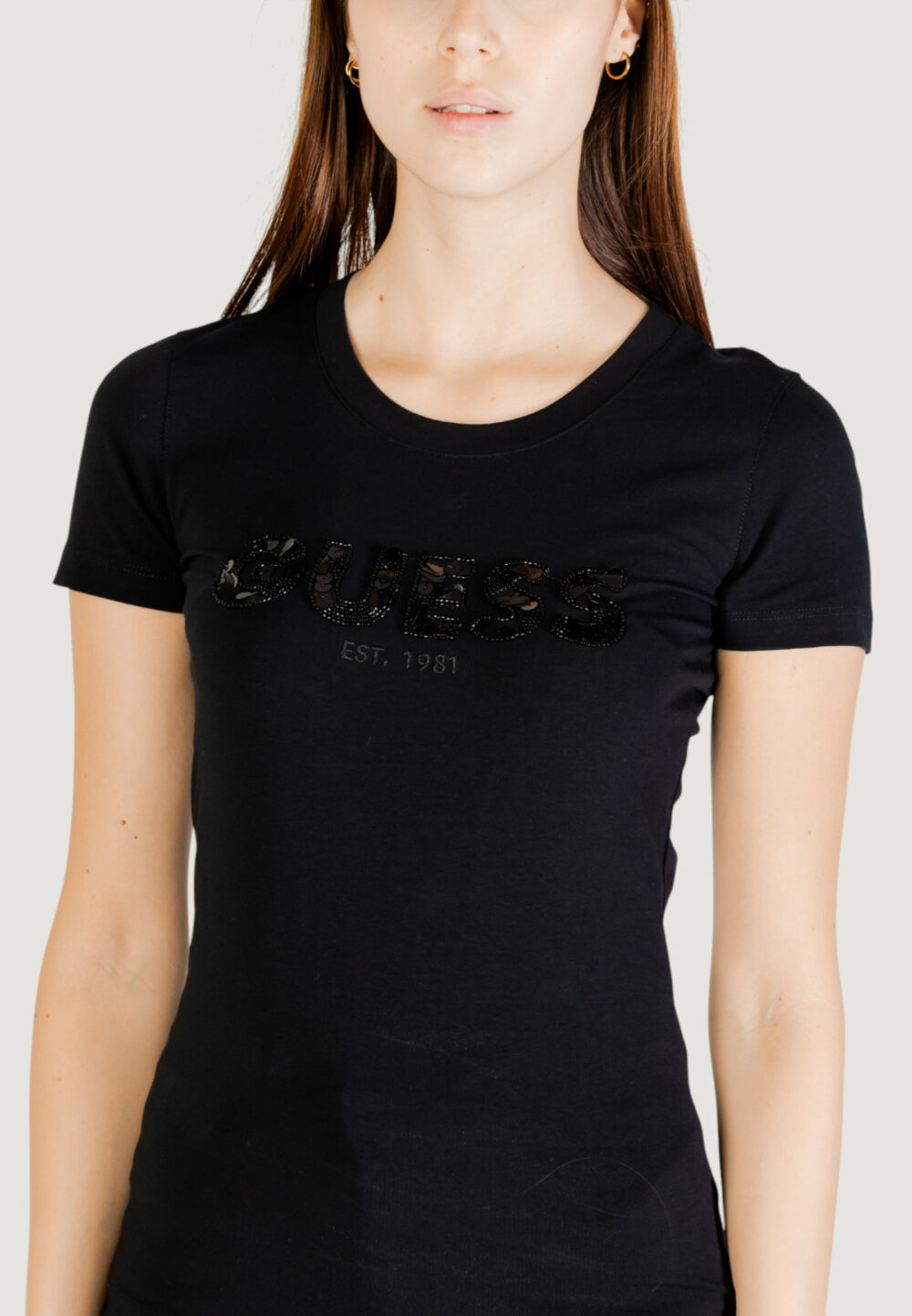 T-shirt Guess cn ss logo segquins Nero - Foto 2