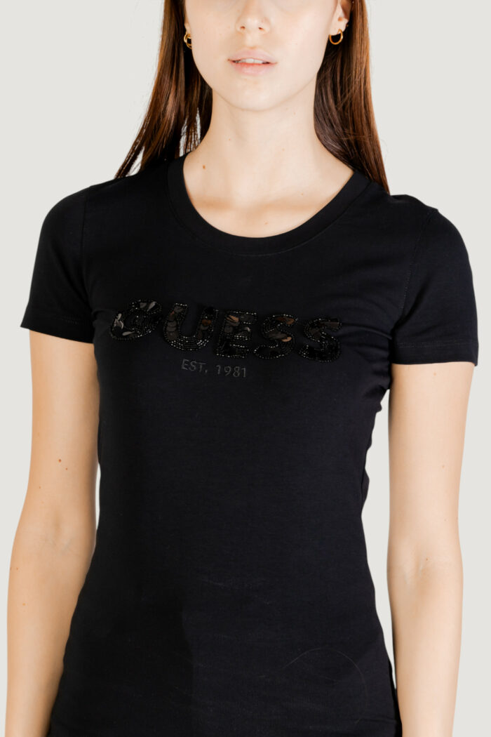 T-shirt Guess cn ss logo segquins Nero