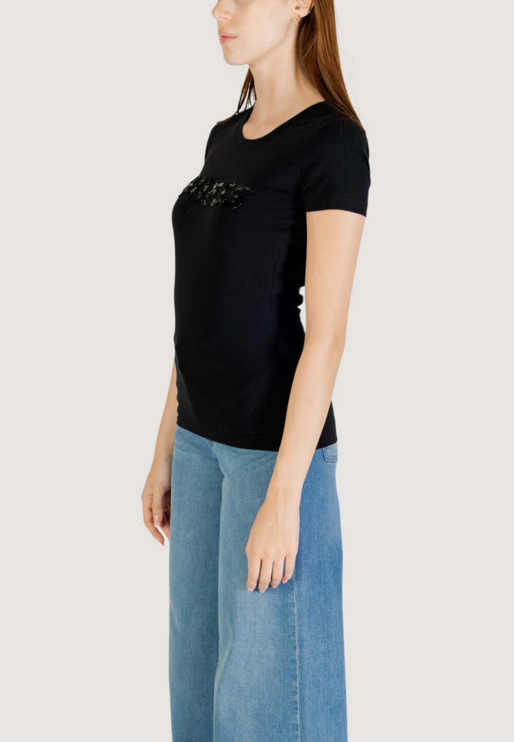 T-shirt Guess cn ss logo segquins Nero - Foto 3