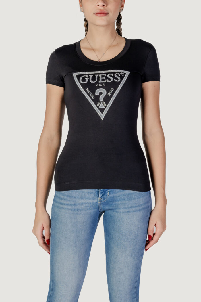 T-shirt Guess ss cn shiny triangle Nero