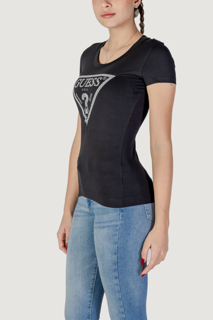 T-shirt Guess ss cn shiny triangle Nero
