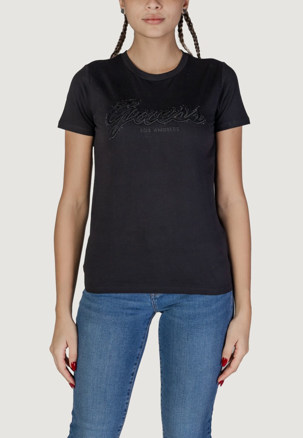 T-shirt Guess ss script lace logo Nero - Foto 1