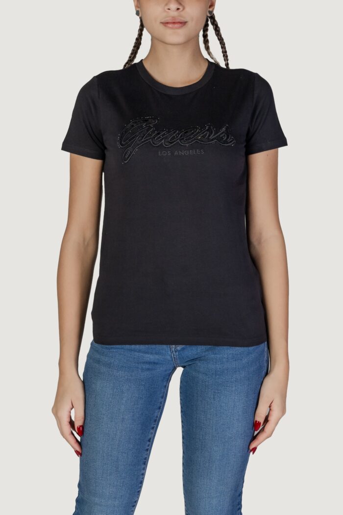 T-shirt Guess ss script lace logo Nero