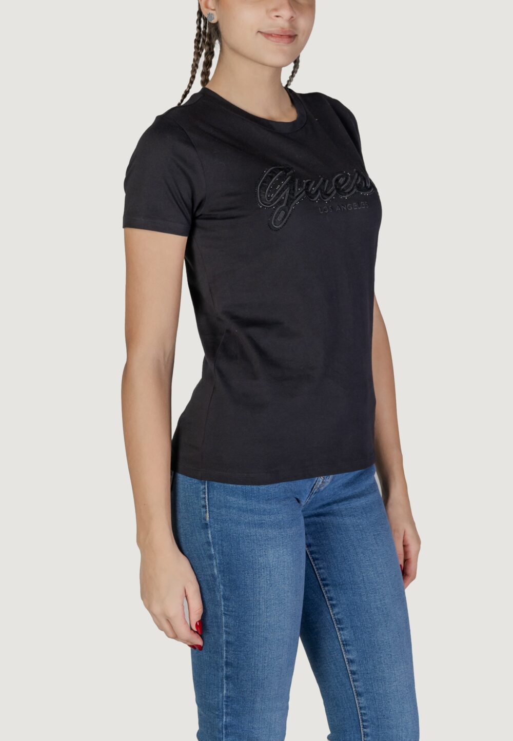 T-shirt Guess ss script lace logo Nero - Foto 2