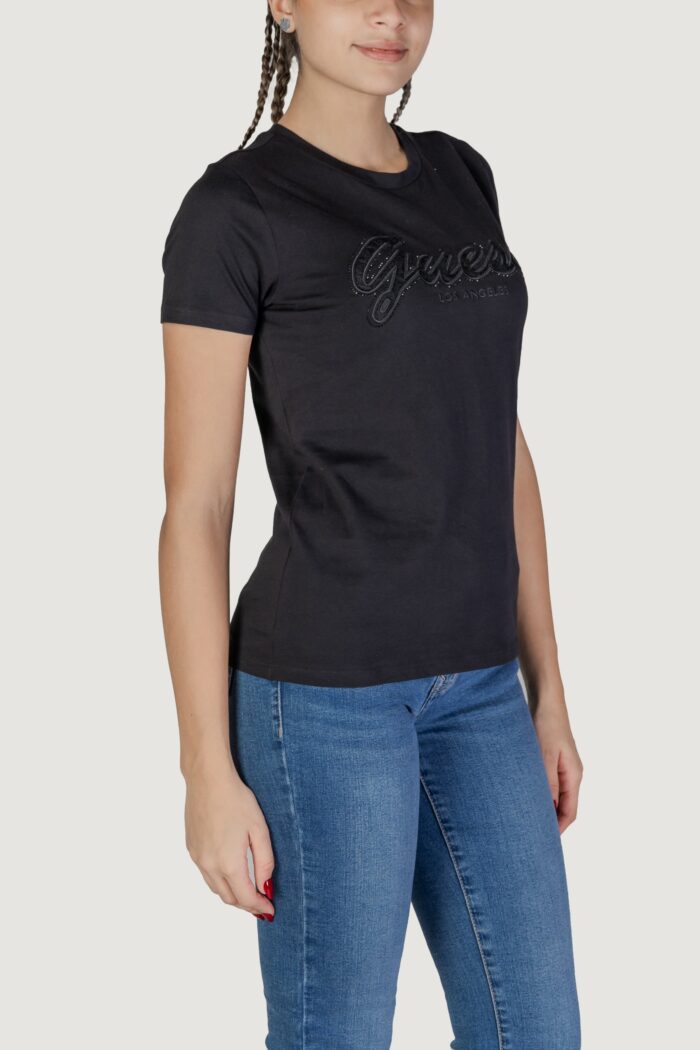 T-shirt Guess ss script lace logo Nero