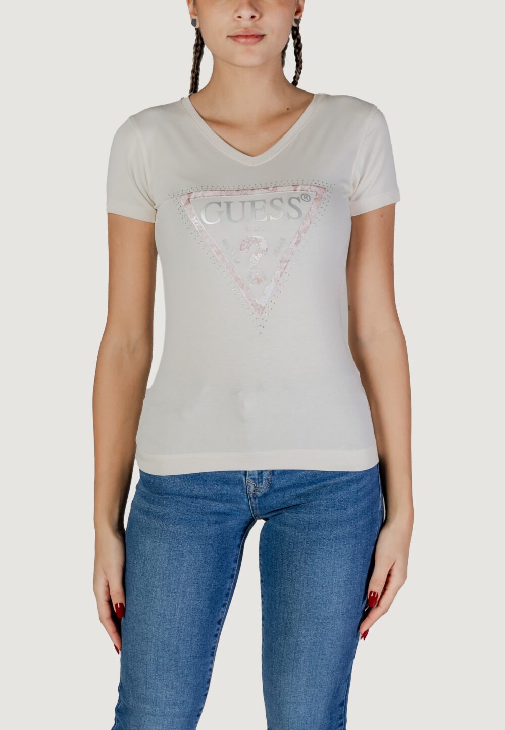 T-shirt Guess ss vn python triangle Panna - Foto 1