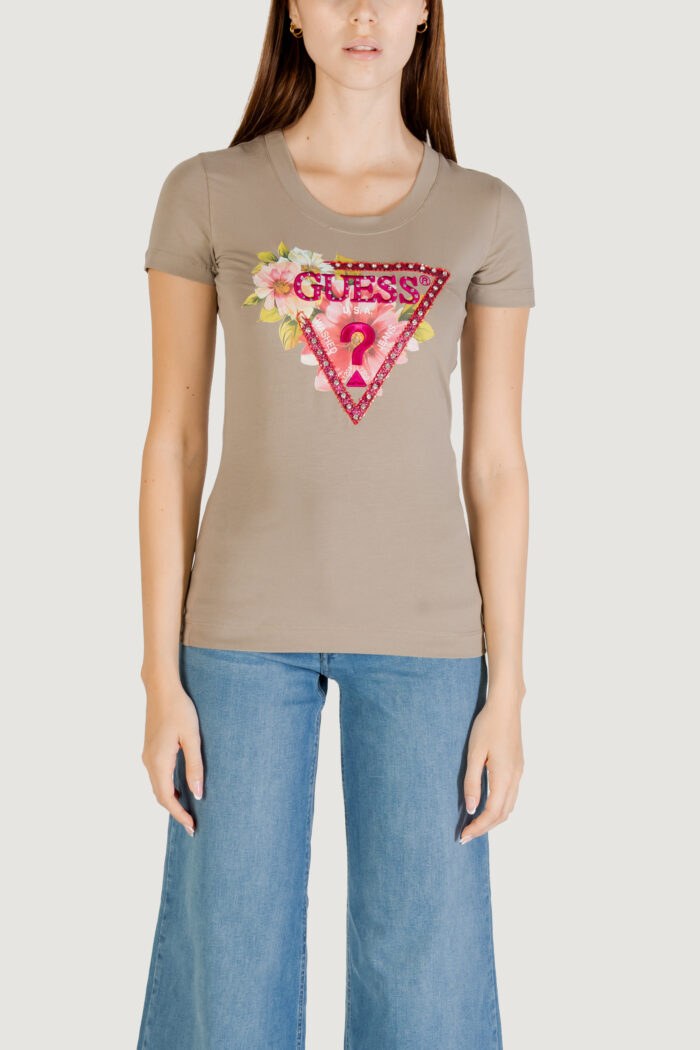 T-shirt Guess ss cn triangle beads Verde Oliva