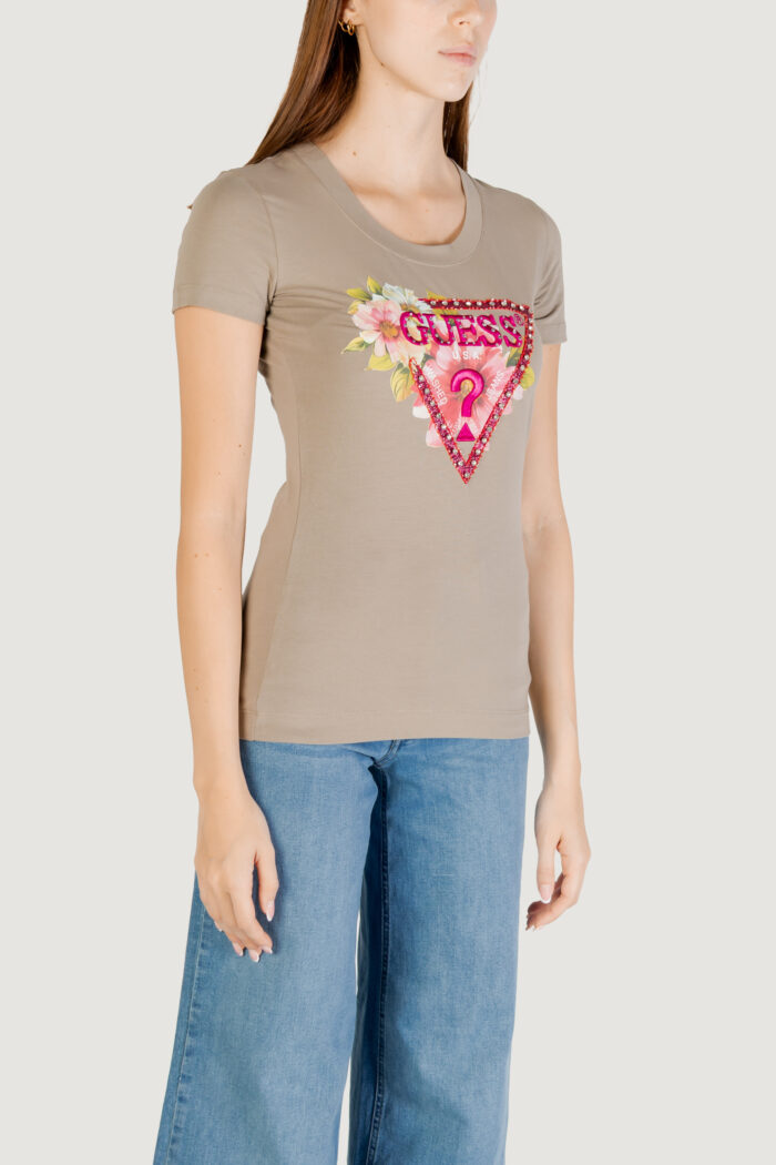 T-shirt Guess ss cn triangle beads Verde Oliva
