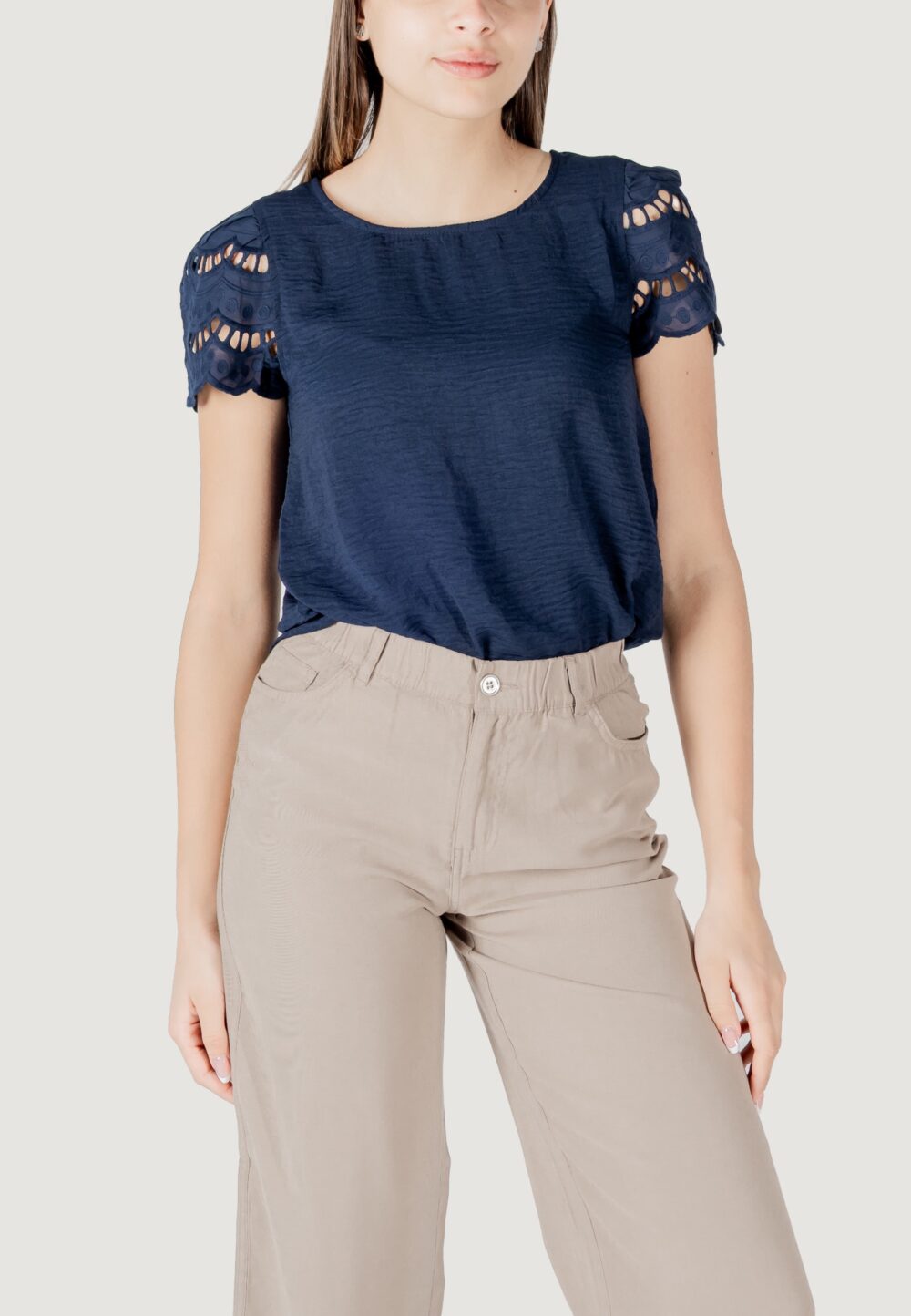 T-shirt Jacqueline de Yong jdyhannah s/s lace wvn Blu - Foto 1