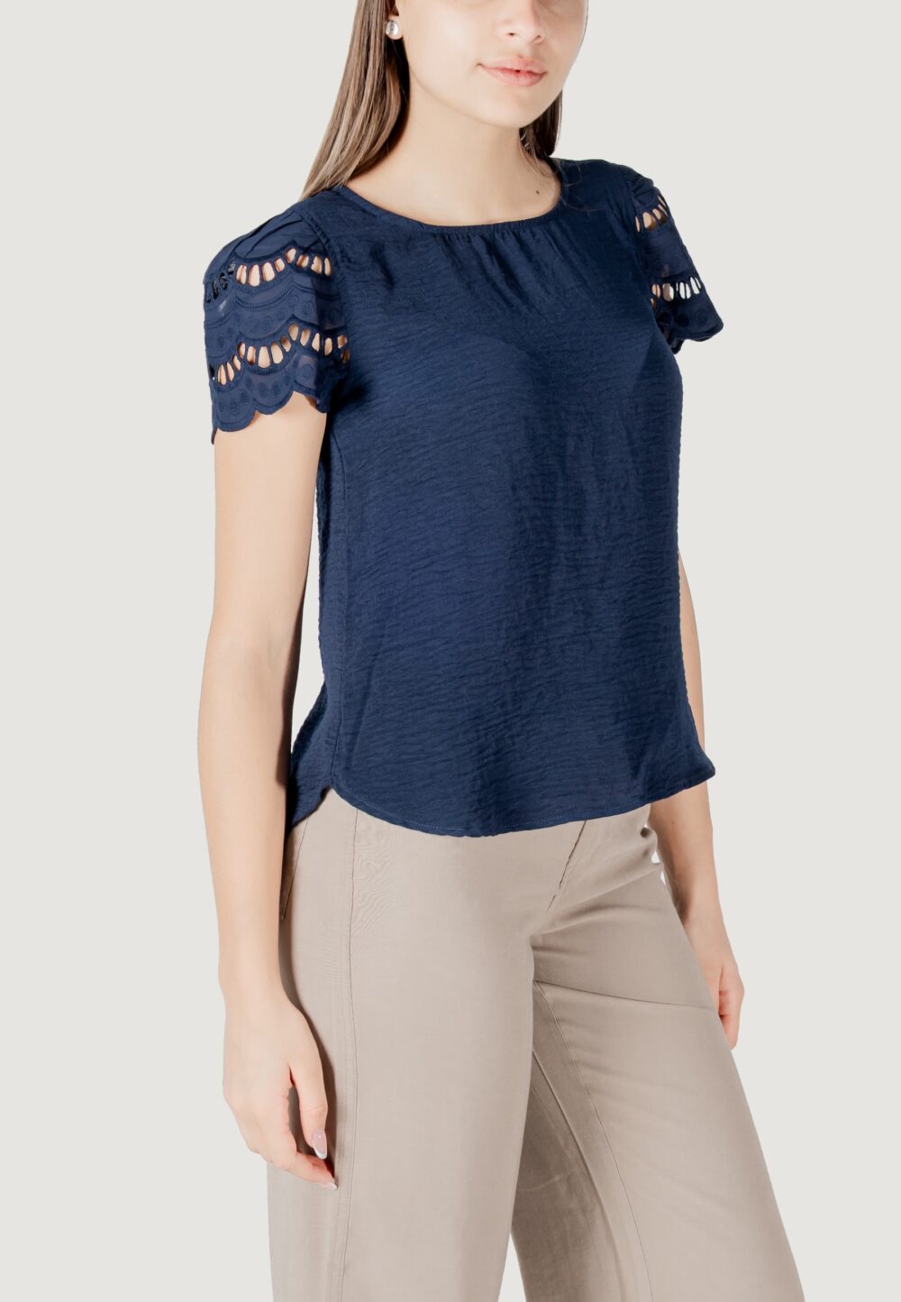 T-shirt Jacqueline de Yong jdyhannah s/s lace wvn Blu - Foto 3