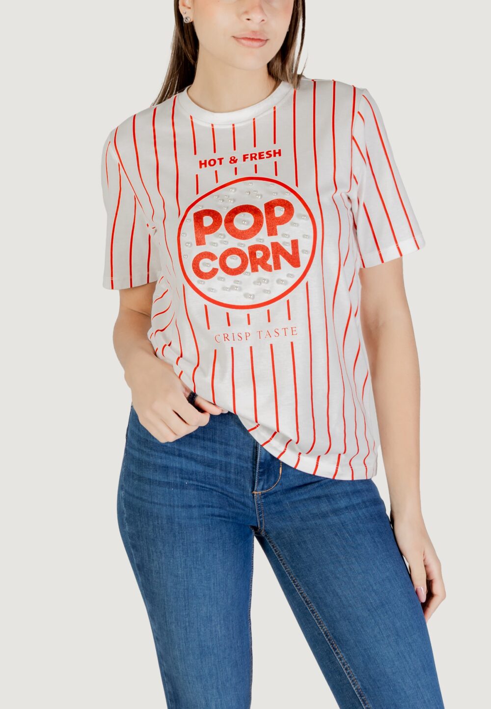 T-shirt Only onlburst life s/s popcorn top box jrs Panna - Foto 1