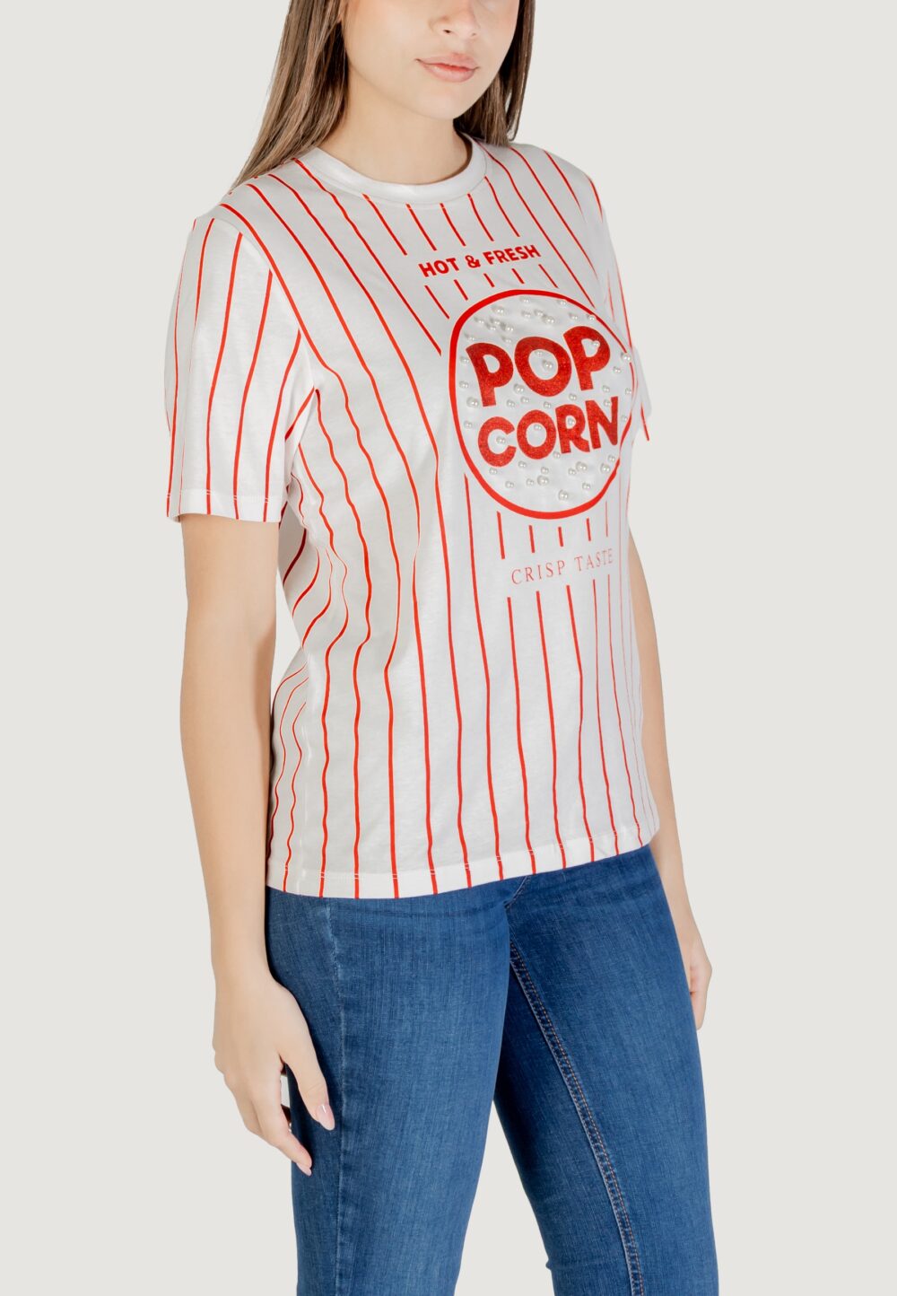 T-shirt Only onlburst life s/s popcorn top box jrs Panna - Foto 3