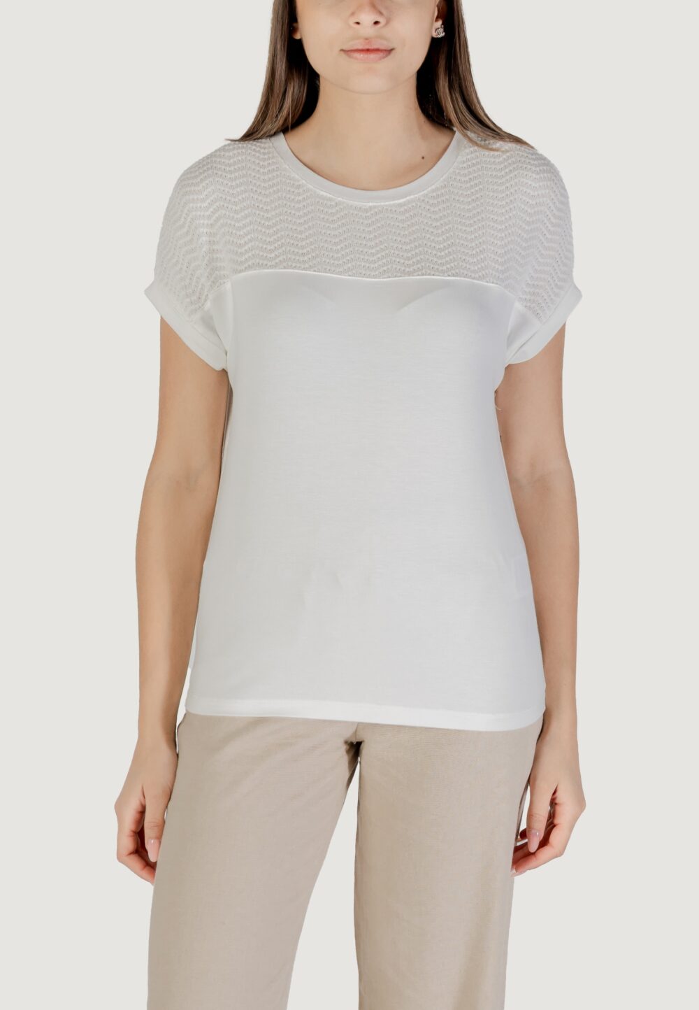 T-shirt Street One shirt w.ajour yoke Bianco - Foto 5