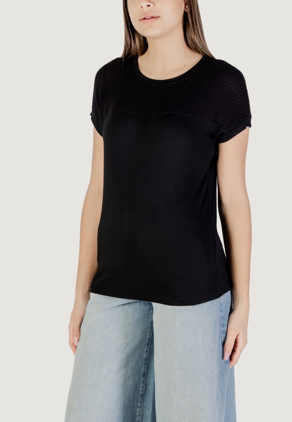 T-shirt Street One shirt w.ajour yoke Nero - Foto 2