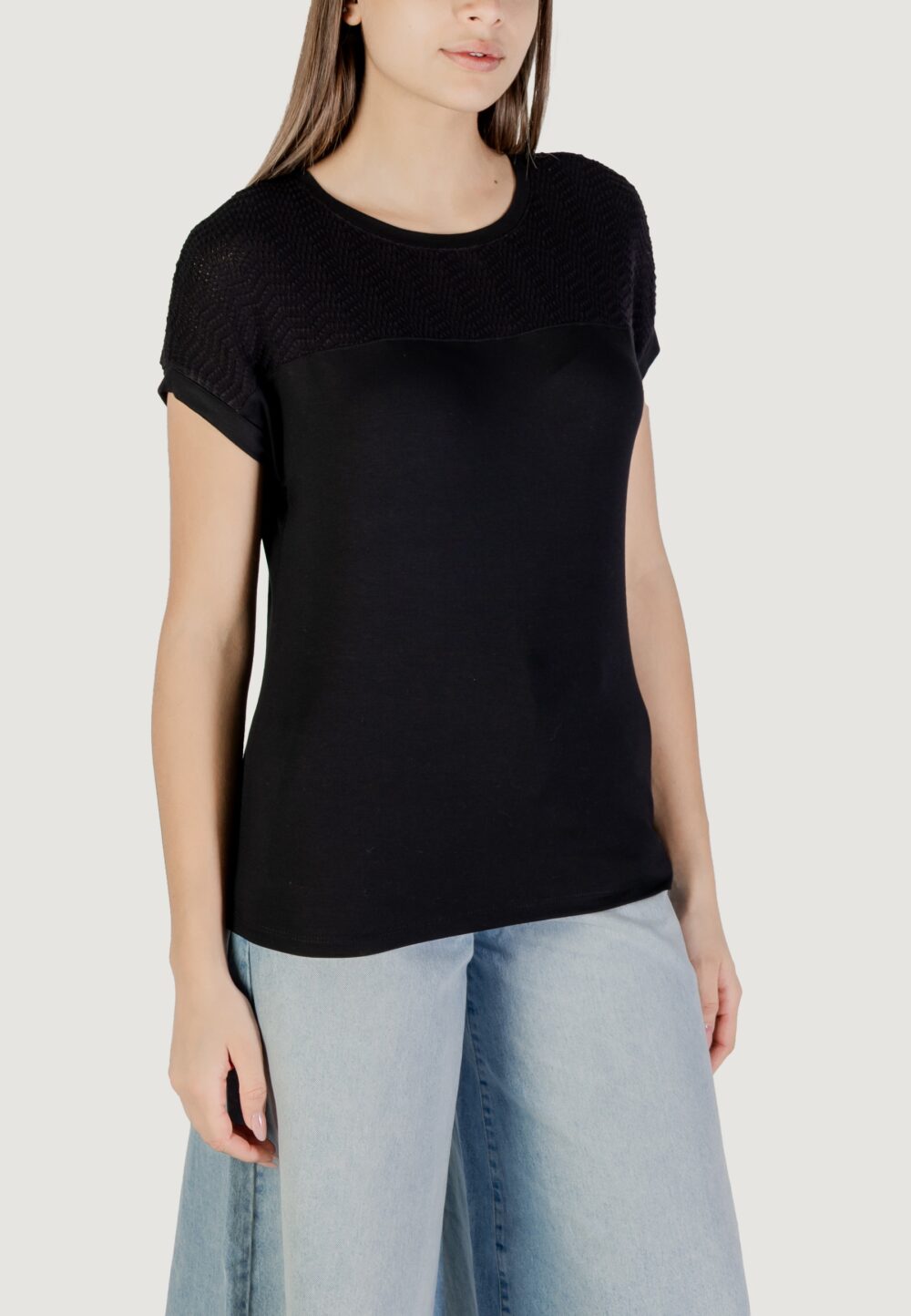 T-shirt Street One shirt w.ajour yoke Nero - Foto 3