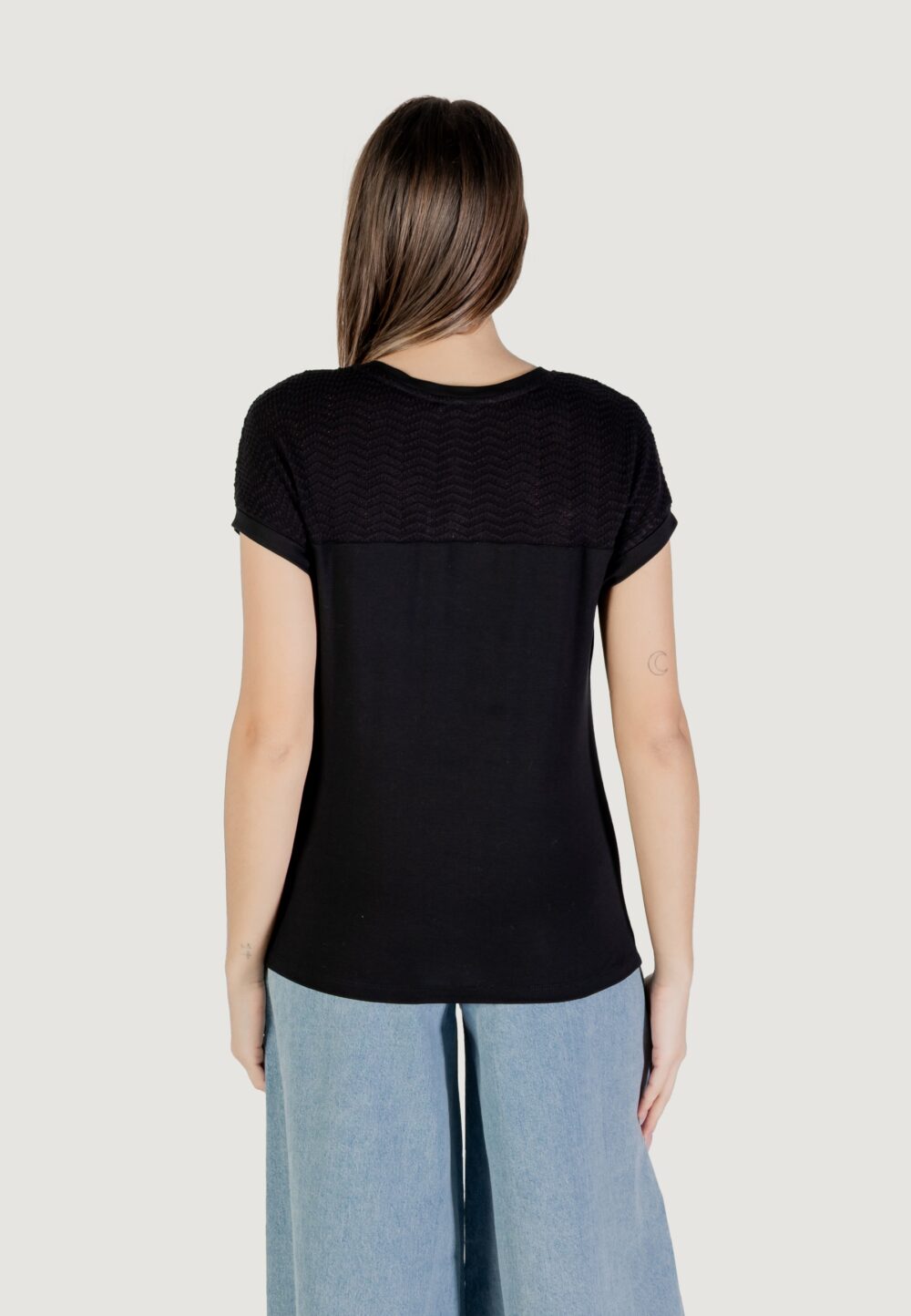 T-shirt Street One shirt w.ajour yoke Nero - Foto 4