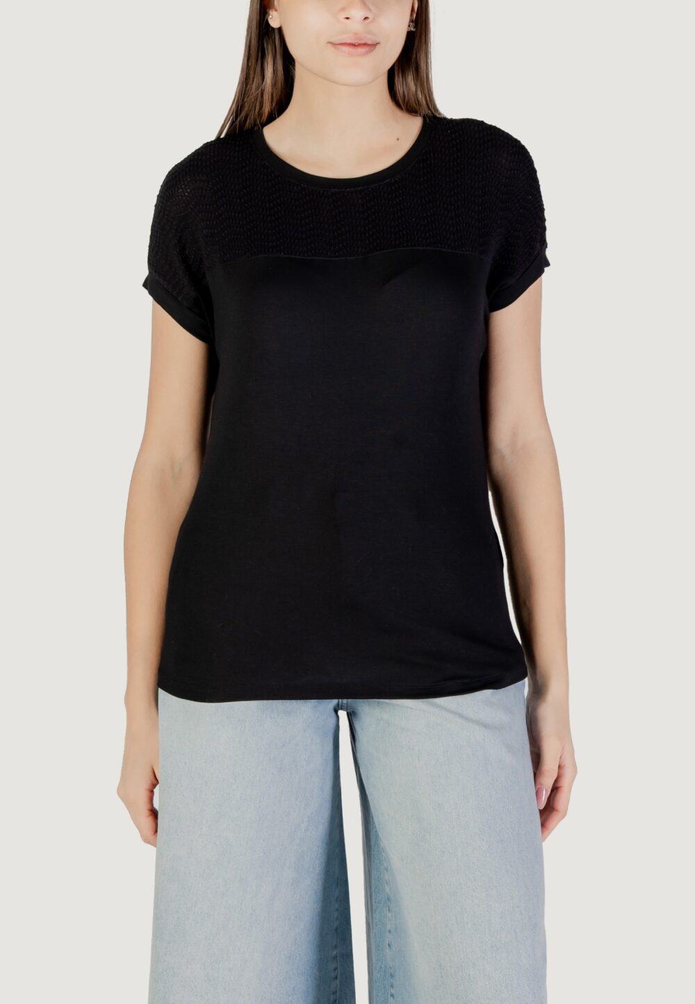 T-shirt Street One shirt w.ajour yoke Nero - Foto 5