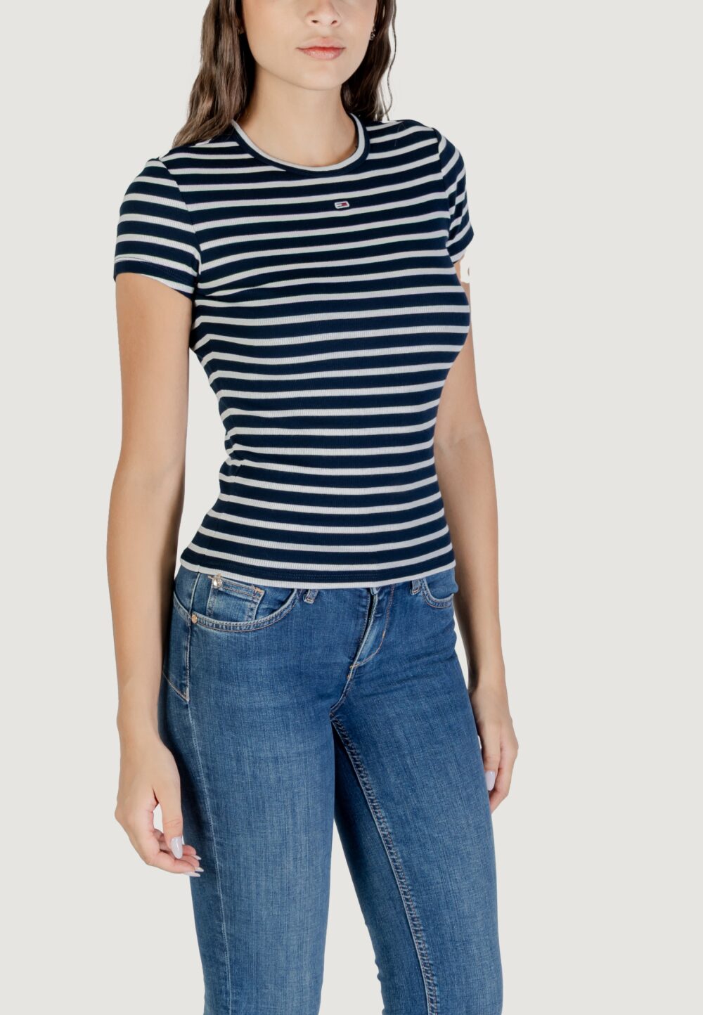 T-shirt Tommy Hilfiger Jeans tjw slim essential Bianco - Blu - Foto 3