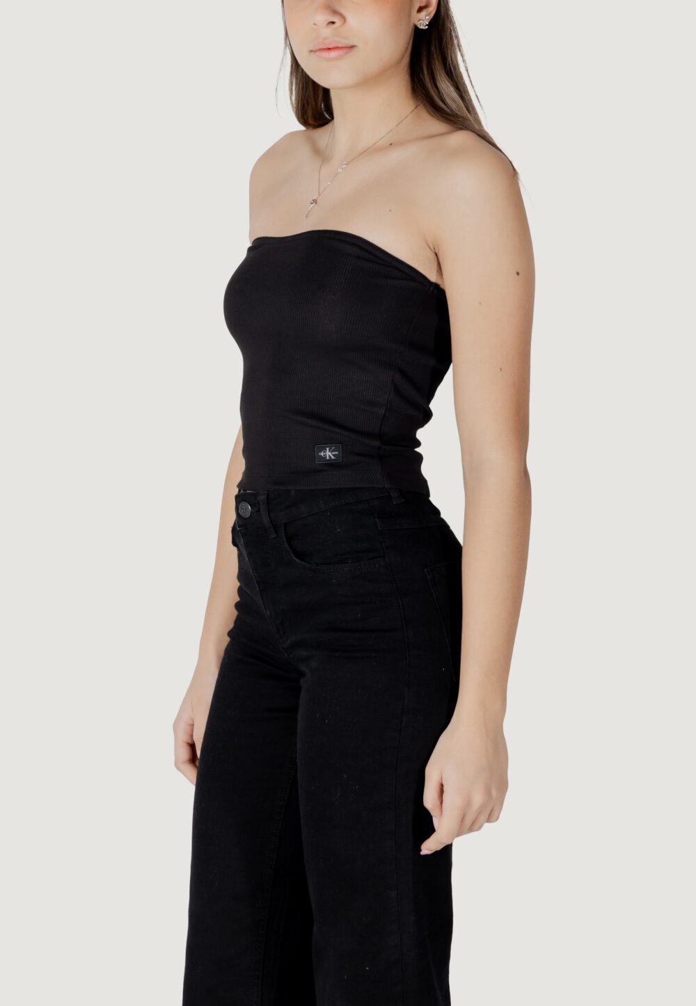 Top Calvin Klein Jeans woven label rib Nero - Foto 2