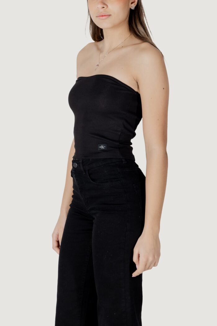 Top Calvin Klein Jeans woven label rib Nero