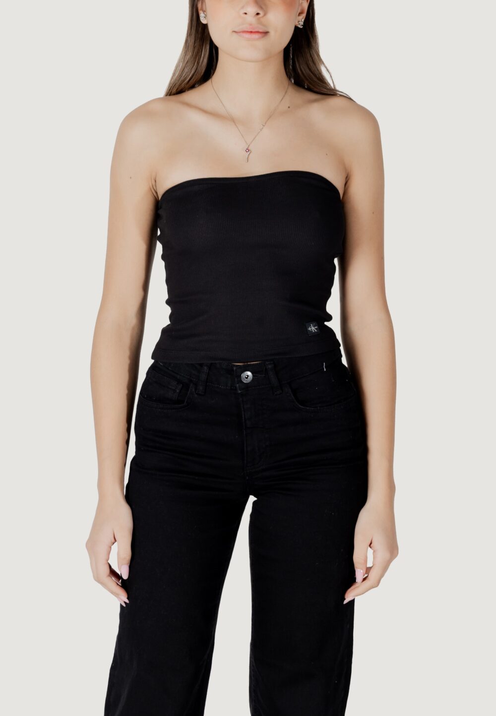 Top Calvin Klein Jeans woven label rib Nero - Foto 5