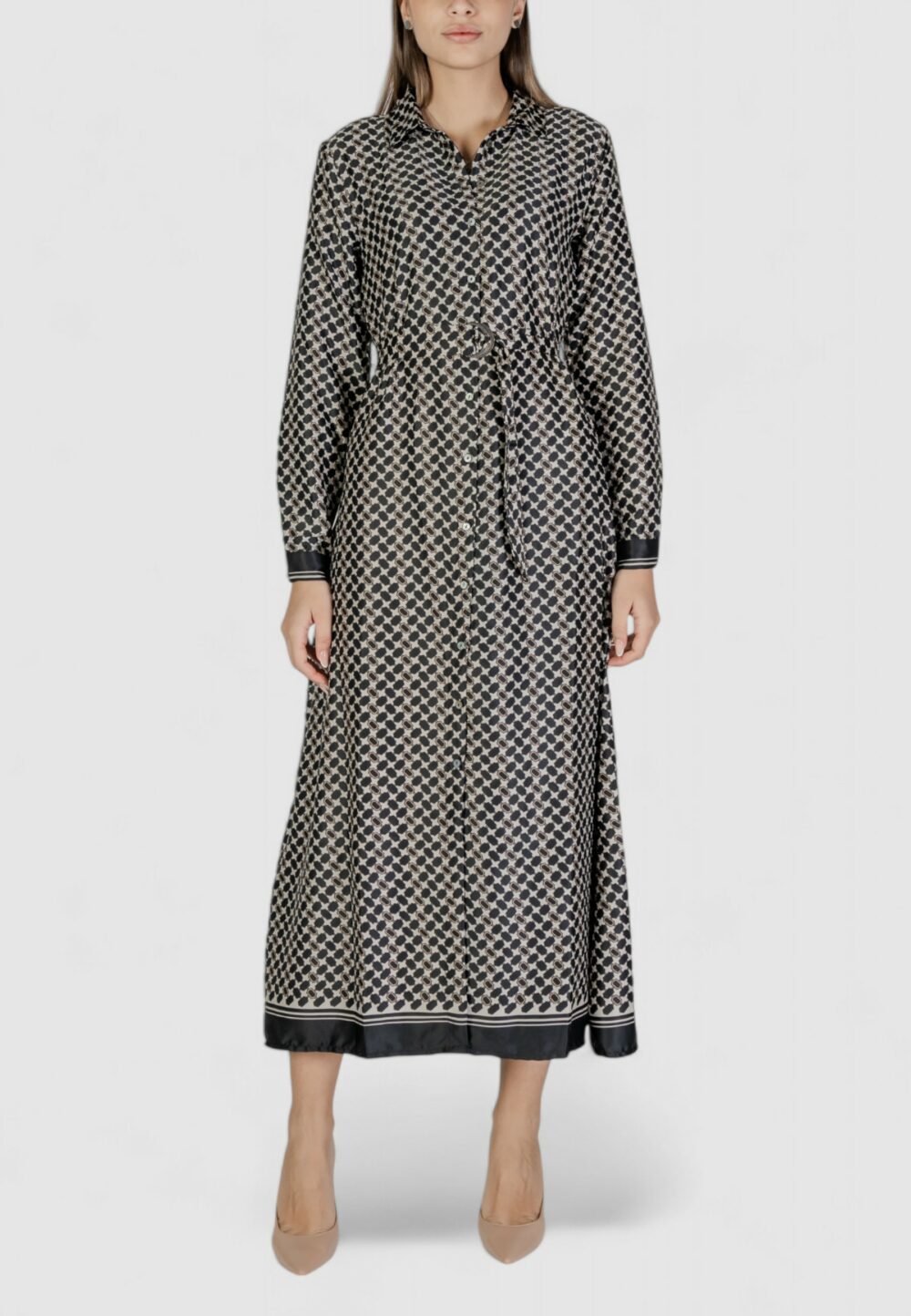 Vestito lungo Only onljane life l/s belt shirt ptm Nero - Foto 1
