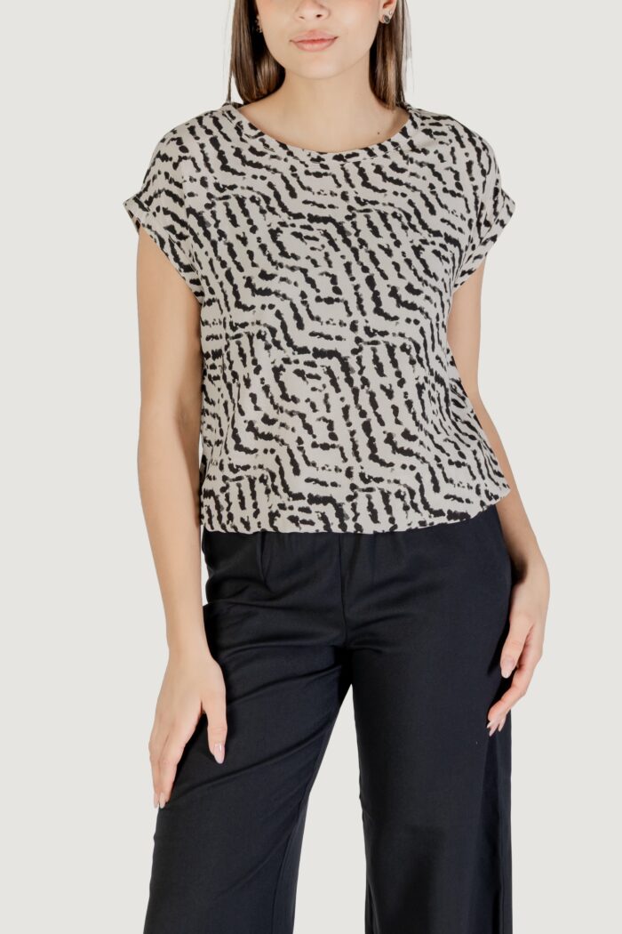 Blusa manica corta Street One roundneck blouse w dropped shoulder aop Avorio