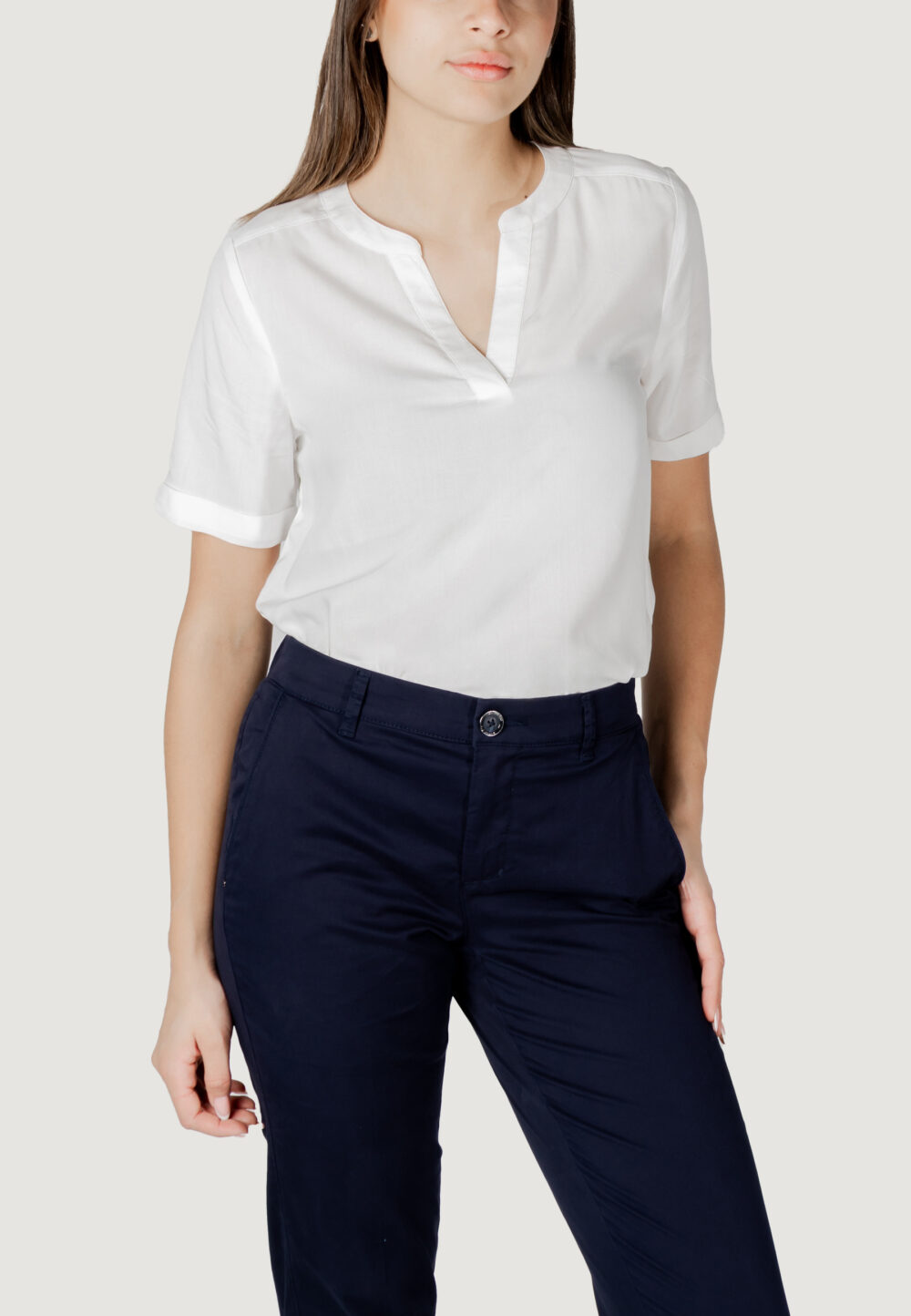 Blusa manica corta Street One qr splitneck blouse w turn-up Bianco - Foto 1