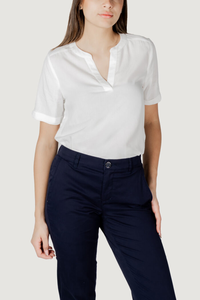 Blusa manica corta Street One qr splitneck blouse w turn-up Bianco