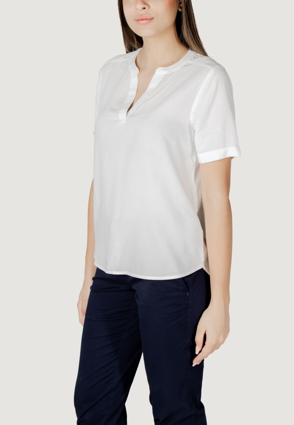 Blusa manica corta Street One qr splitneck blouse w turn-up Bianco - Foto 2
