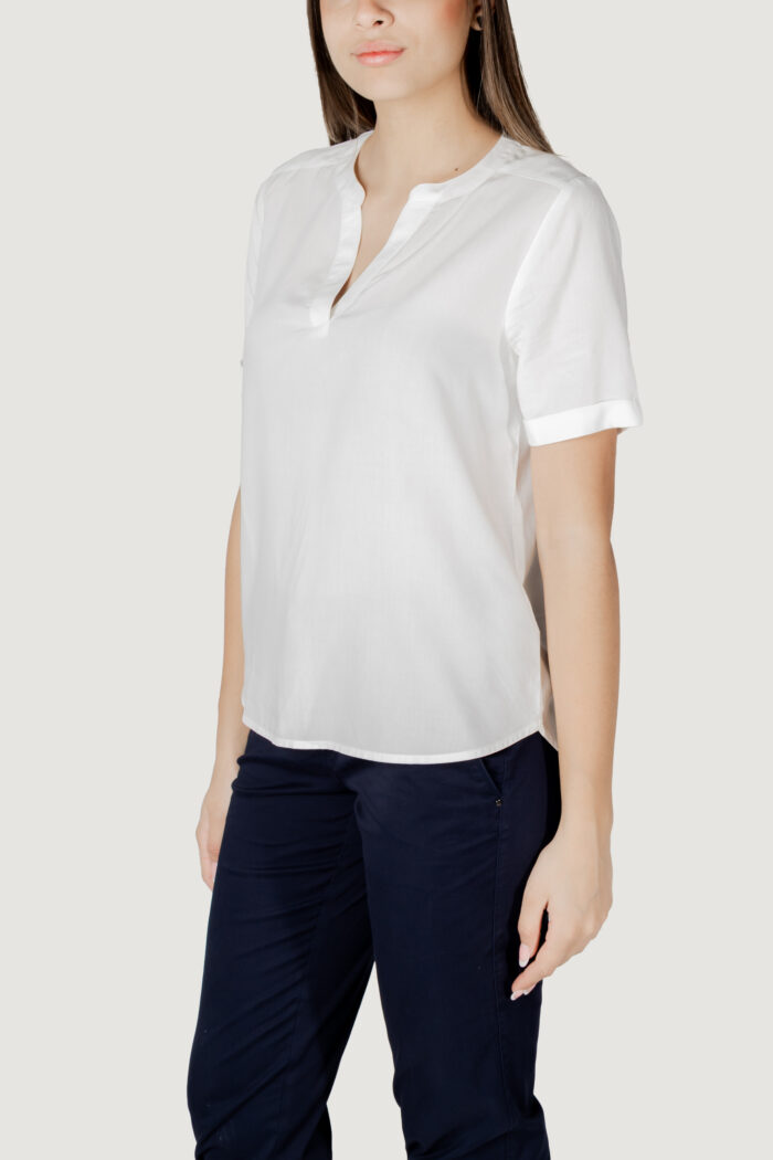 Blusa manica corta Street One qr splitneck blouse w turn-up Bianco